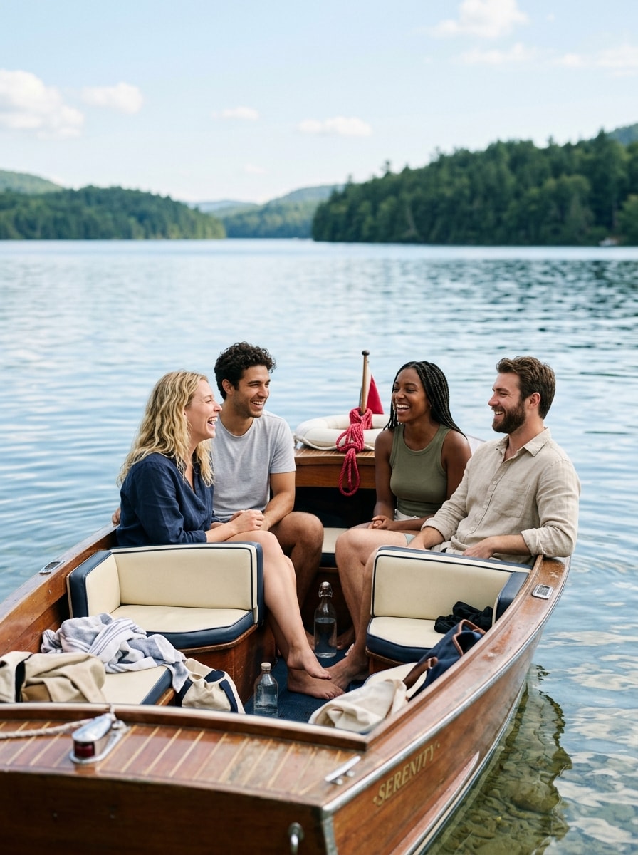 Friends relaxing on a small boat