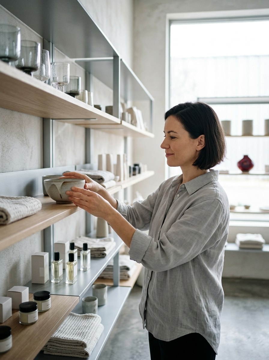 A small business owner setting up a new shop