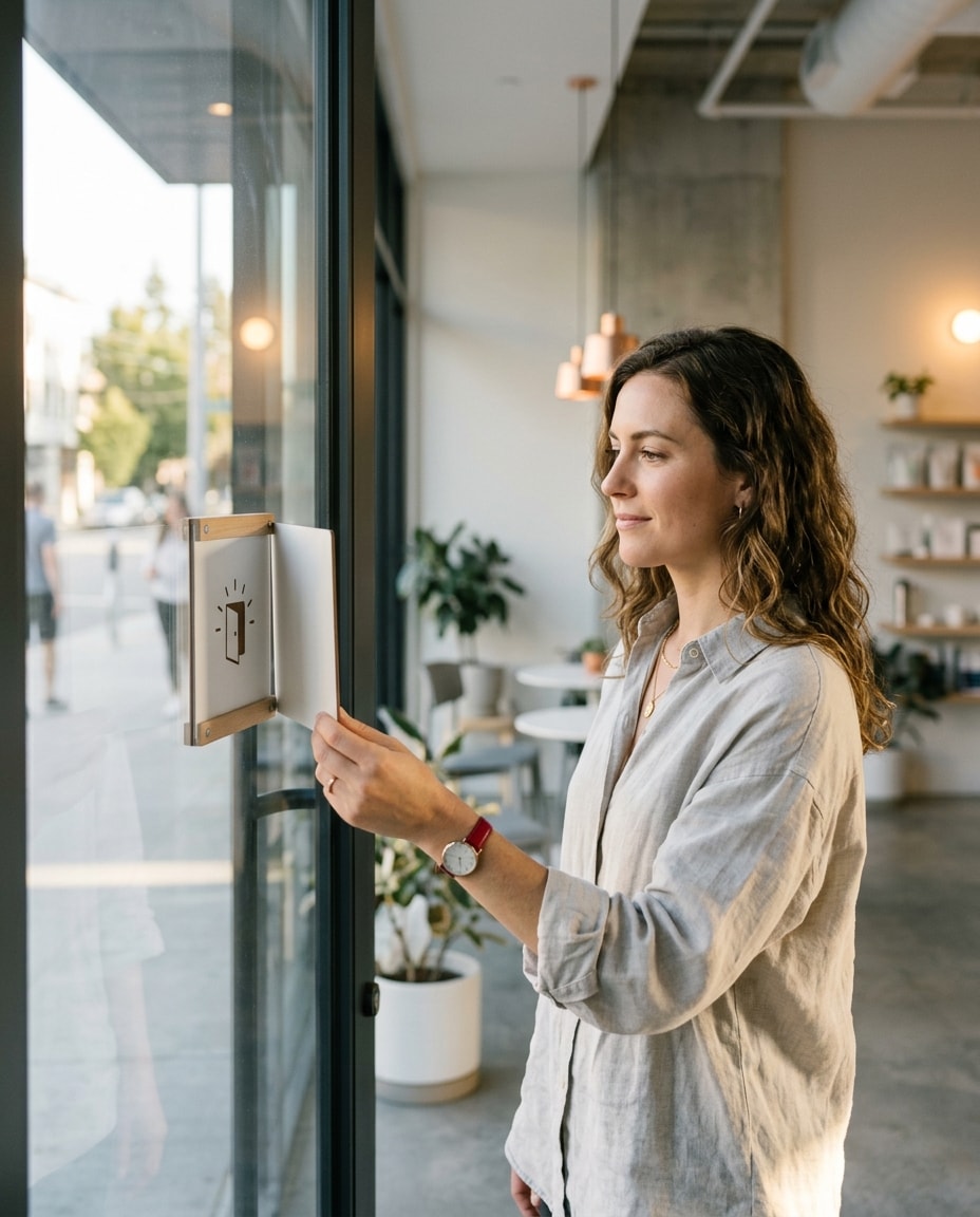A small business owner opening their shop