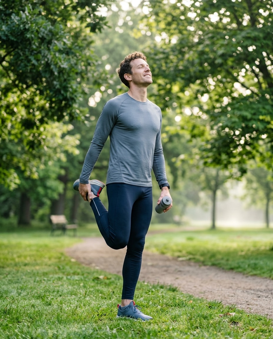 A person stretching after a morning run